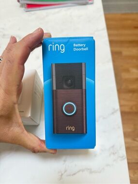 Unopened NWT Ring Battery Doorbell in Black with Ring Chime Plug-in and mount
